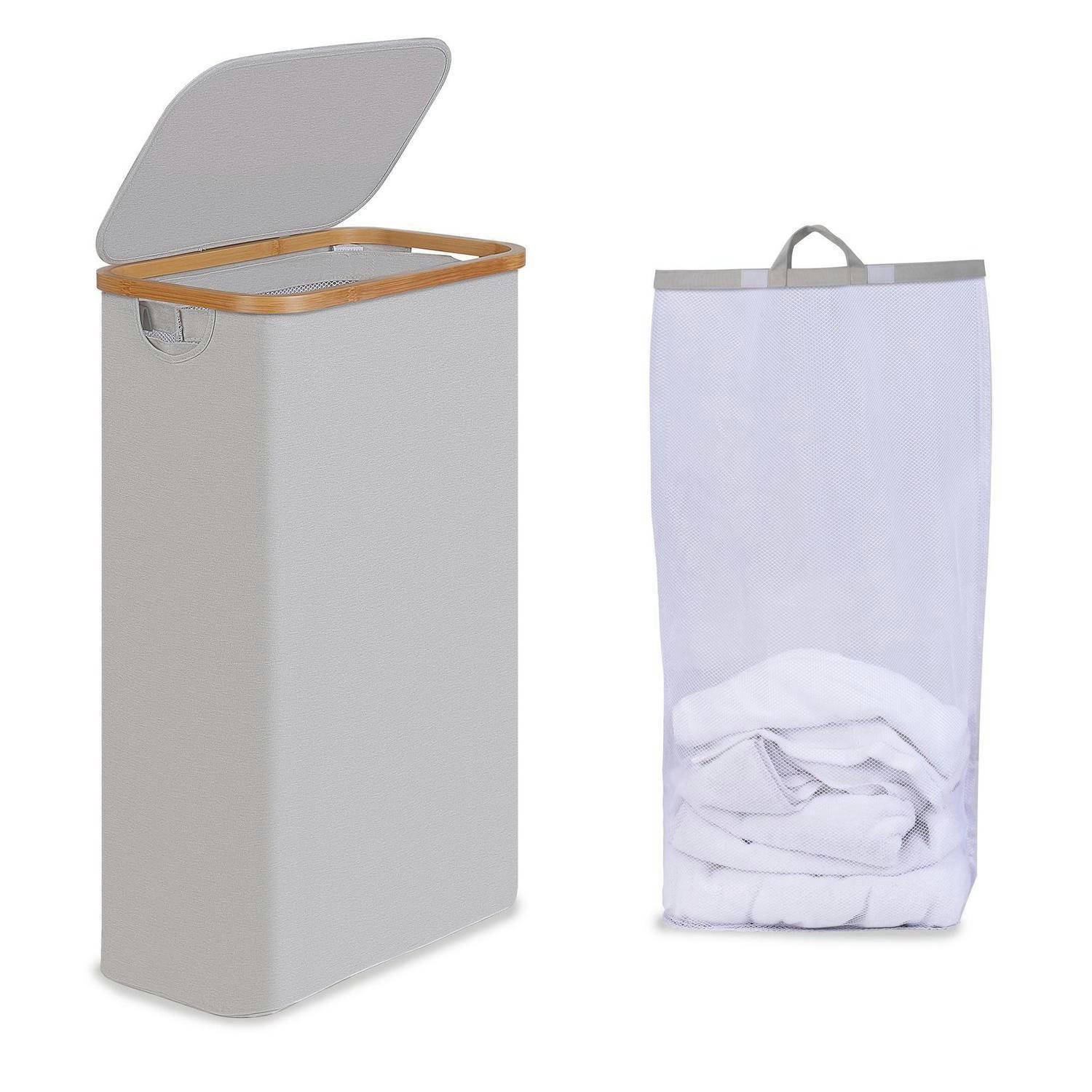 WÄSCHEKORB mit Deckel 75L Hellgrau - Grau, Textil (22/70/40cm)