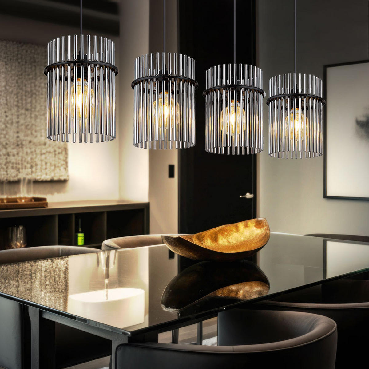 LED HÄNGELEUCHTE Metall Schwarz Rauchglas - Schwarz, Glas (110/20/140cm) - Globo Lighting