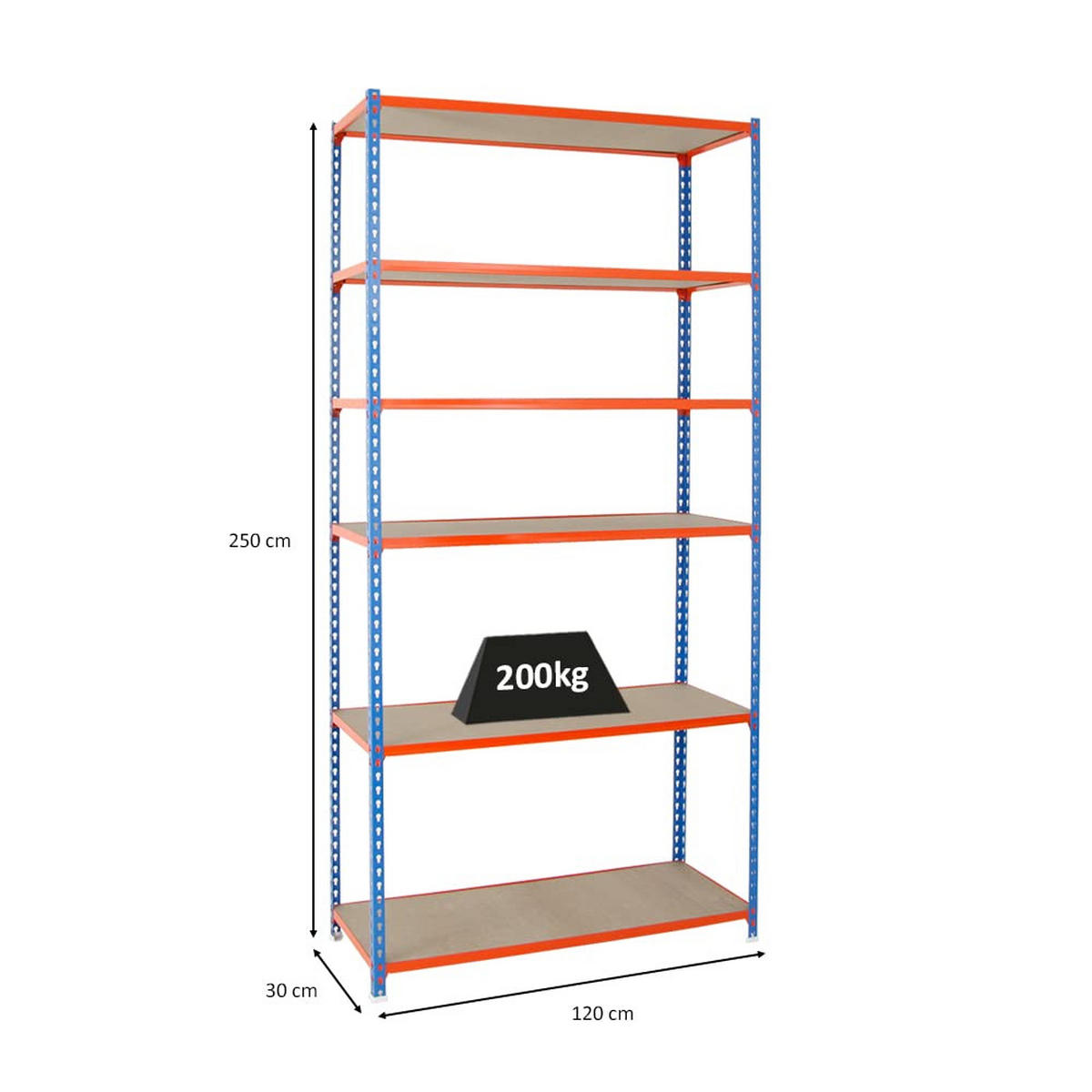 SCHWERLASTREGAL Giant Muli HxBxT 250 x 120 x 30 cm 6 Fachböden Fachlast 200 kg Blau-Orange - Gelb, Metall (120/250/30cm) - PROREGAL