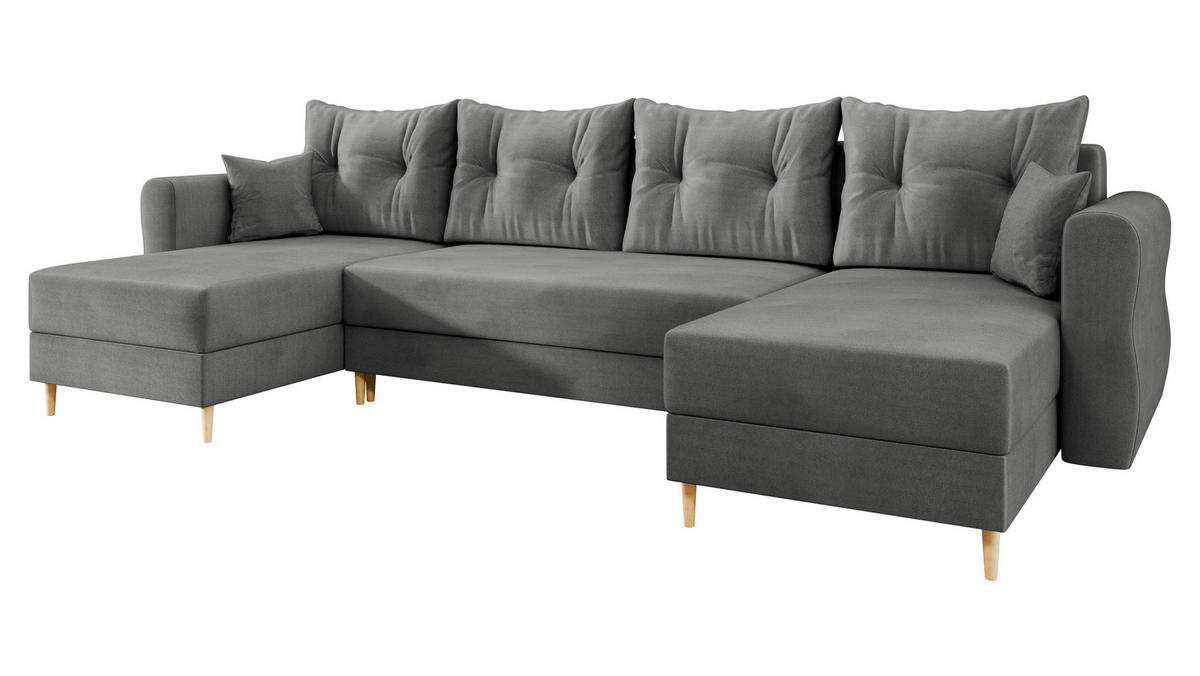WOHNLANDSCHAFT Zako U - Naturfarben/Grau, Holz/Textil (310/85/138cm) - MIRJAN24