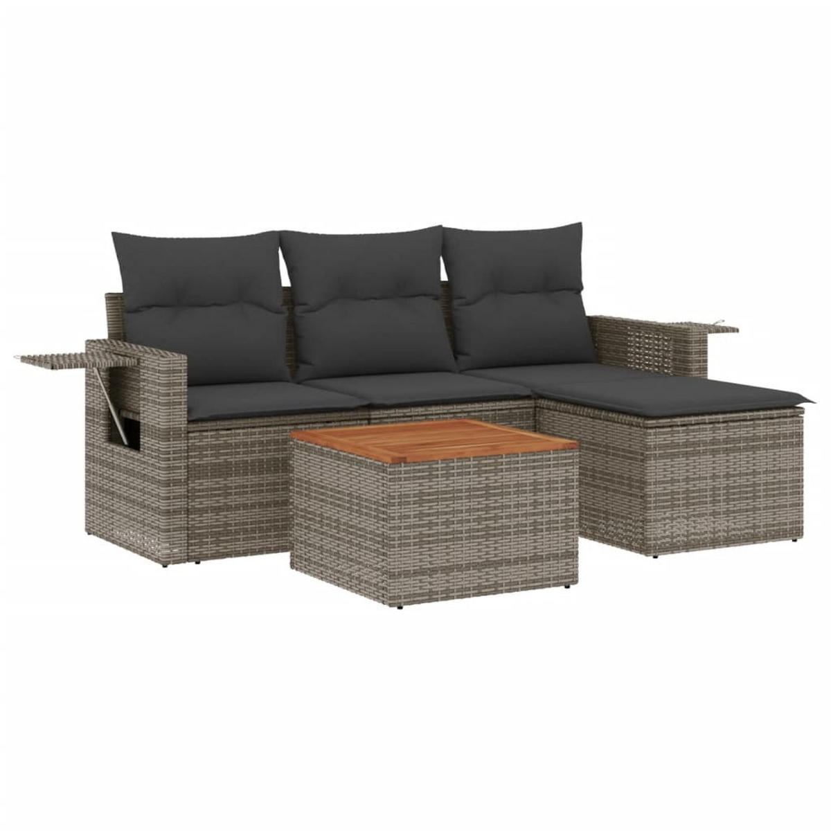 GARTEN-SOFAGARNITUR 5-teilig Mit Kissen Grau Poly Rattan - Grau, Kunststoff - vidaXL