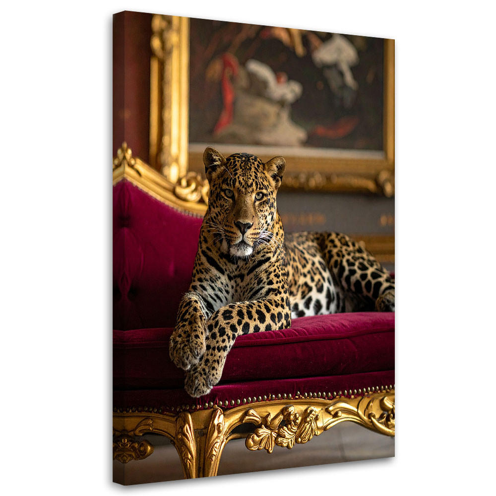 LEINWANDBILD, Leopard auf einem Sofa liegend Tiere Glamour - Gelb, Textil (20/30cm) - Feeby