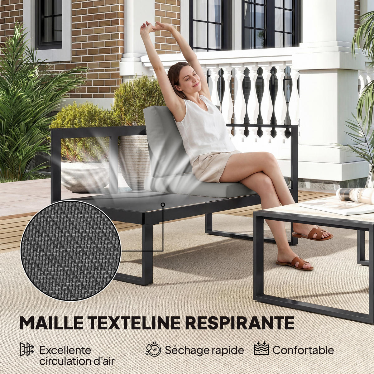 LOUNGEGARNITUR DE-13520 5 Personen, 2 Sofas, mit Tisch Dunkelgrau - Dunkelgrau, Metall - ComfortXL