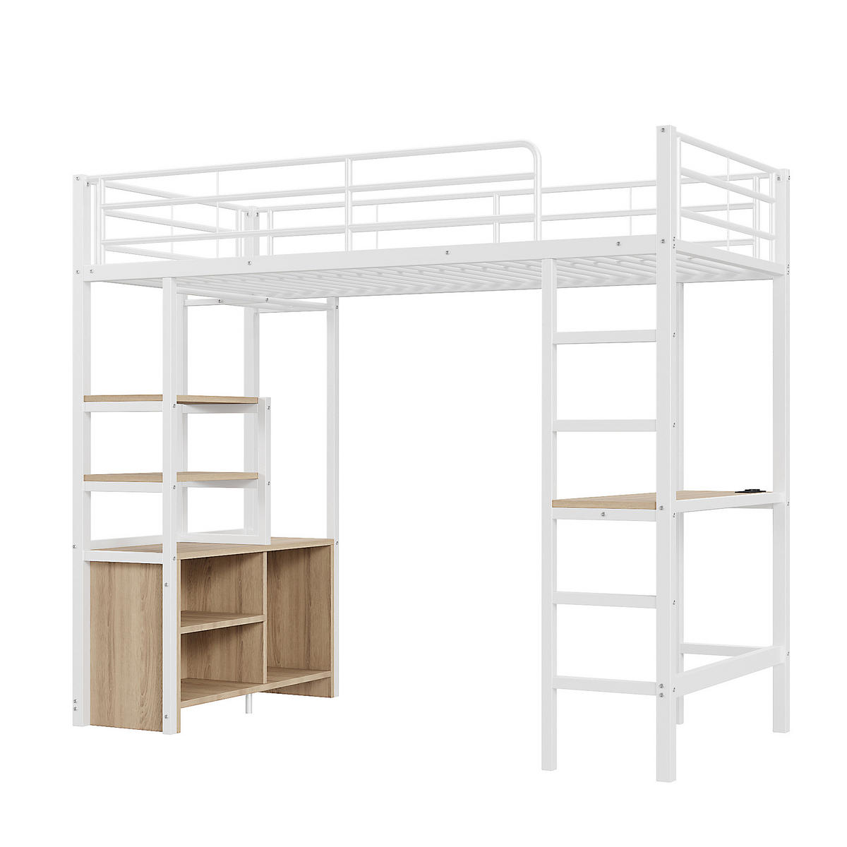 HOCHBETT mit Schreibtisch 90x200 cm Metall MDF White - Weiß, Metall (90/200cm) - Meubliv