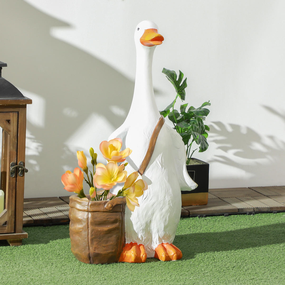 PFLANZTOPF mit Entwässerungsbohrung, Kräutertopf für Indoor, Outdoor, Kunstharz - Weiß, Kunststoff (60cm) - Outsunny