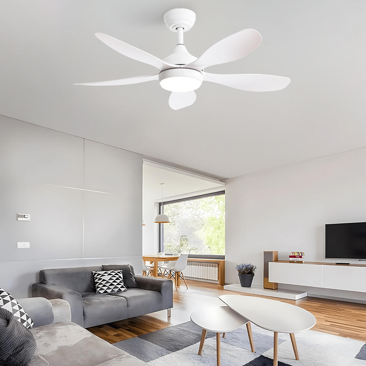DECKENVENTILATOR DE-16328 42 Zoll dimmbar mit LED & Fernbedienung - Weiß, Kunststoff (106.6/106.6/47.5cm) - ComfortXL
