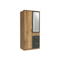 KLEIDERSCHRANK Click in Plankeneiche mit Grafit - Drehtürenschrank 91 cm Breite mit Spiegel - Braun, Holzwerkstoff (91/199/58cm)