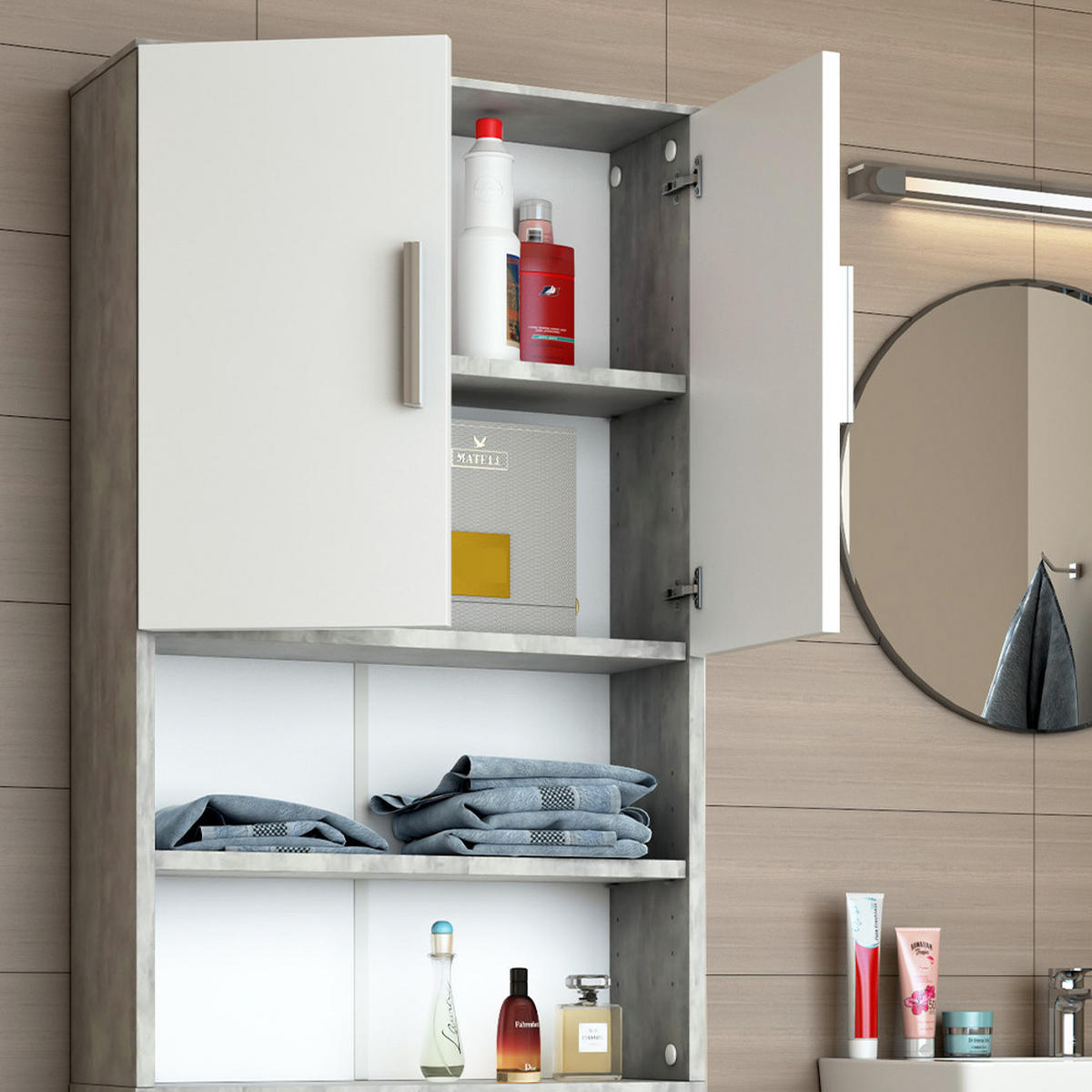 WASCHMASCHINENSCHRANK Beton 64 x 190 cm - Schieferfarben, Holzwerkstoff (64/190/26cm) - Vicco