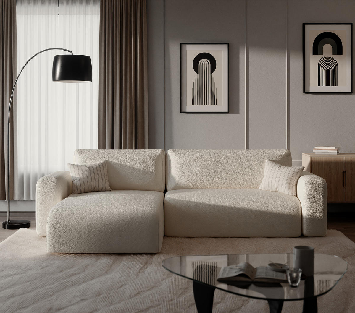 ECKSOFA TALW L mit Schlaffunktion, Weiß - Weiß, Textil (294/185cm) - Fedve