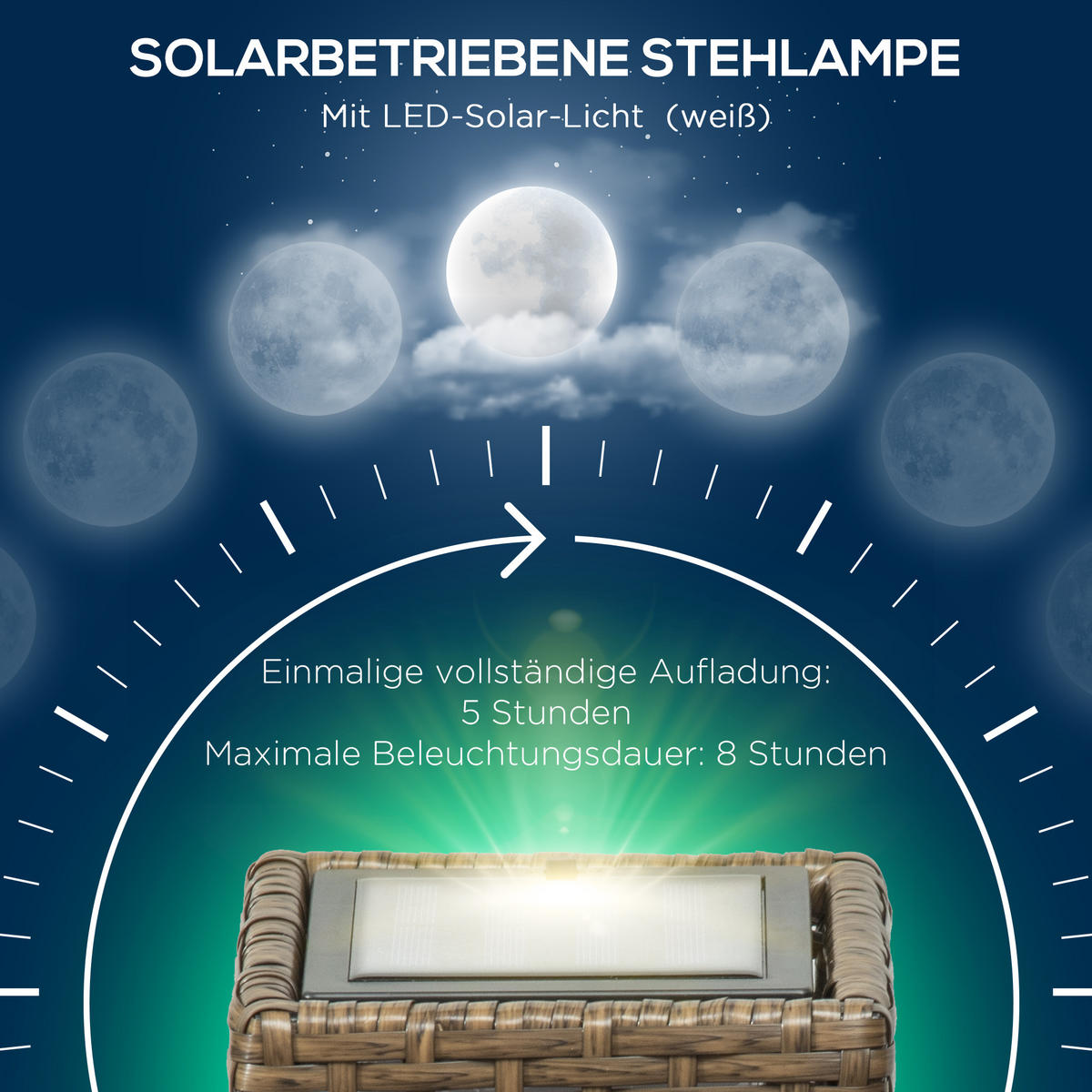 SOLARLEUCHTE, Rattan, Stahl, Sand - Schwarz, Metall (15.5/15.5/46cm) - Outsunny