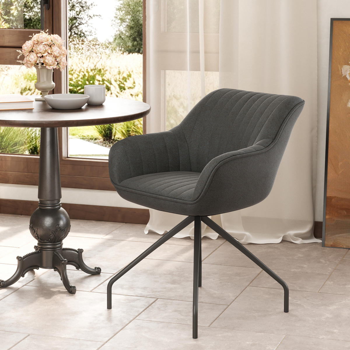 DREHBARER Armstuhl - Dunkelgrau, Kunststoff (62/81/61cm) - HOMCOM