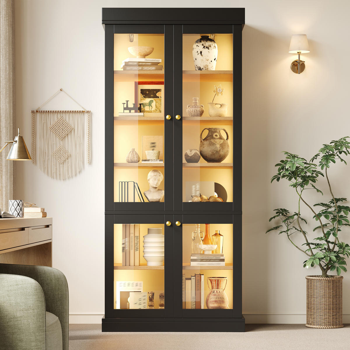 VITRINE LED Glasfront Schwarz - Schwarz, Glas (80/180/40cm) - FLIEKS