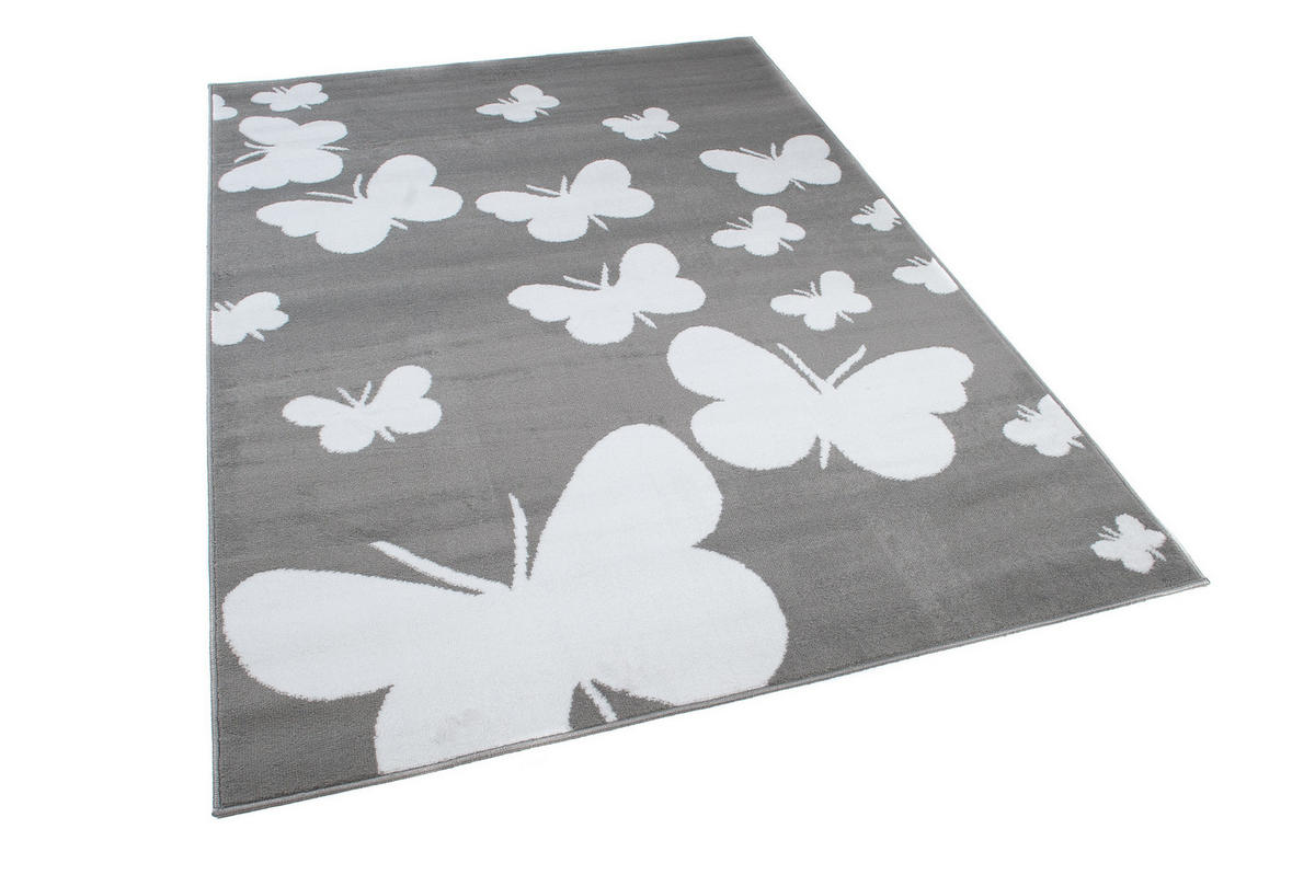 TEPPICH LUXURY Grau Schmetterlinge Design 180/250 cm - Grau, Textil (180/250cm) - Tapiso