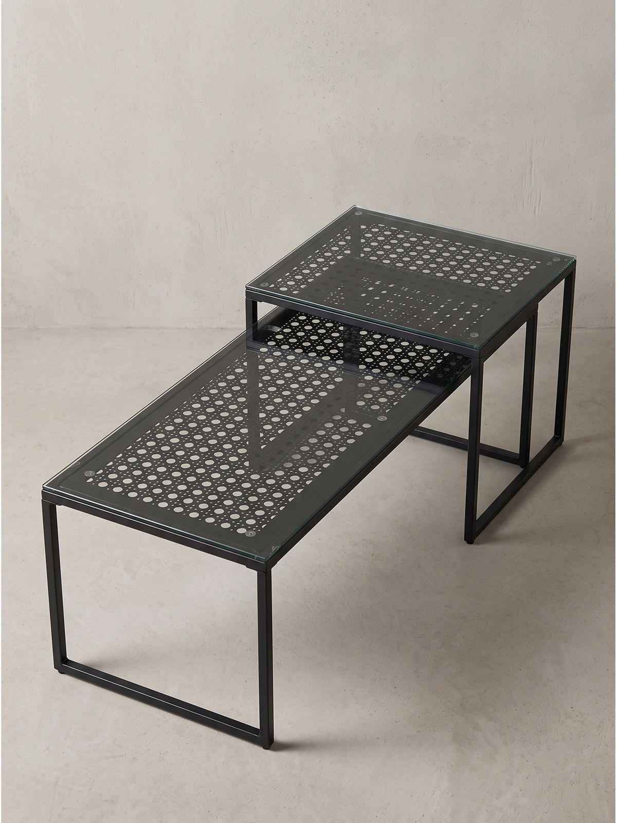 SOFATISCHE 2er-Set ALCUDIA, Einscheibensicherheitsglas, Schwarz, 100 x 40 x 35 cm - Schwarz, Glas/Metall (40/100/35cm) - KADIMA DESIGN