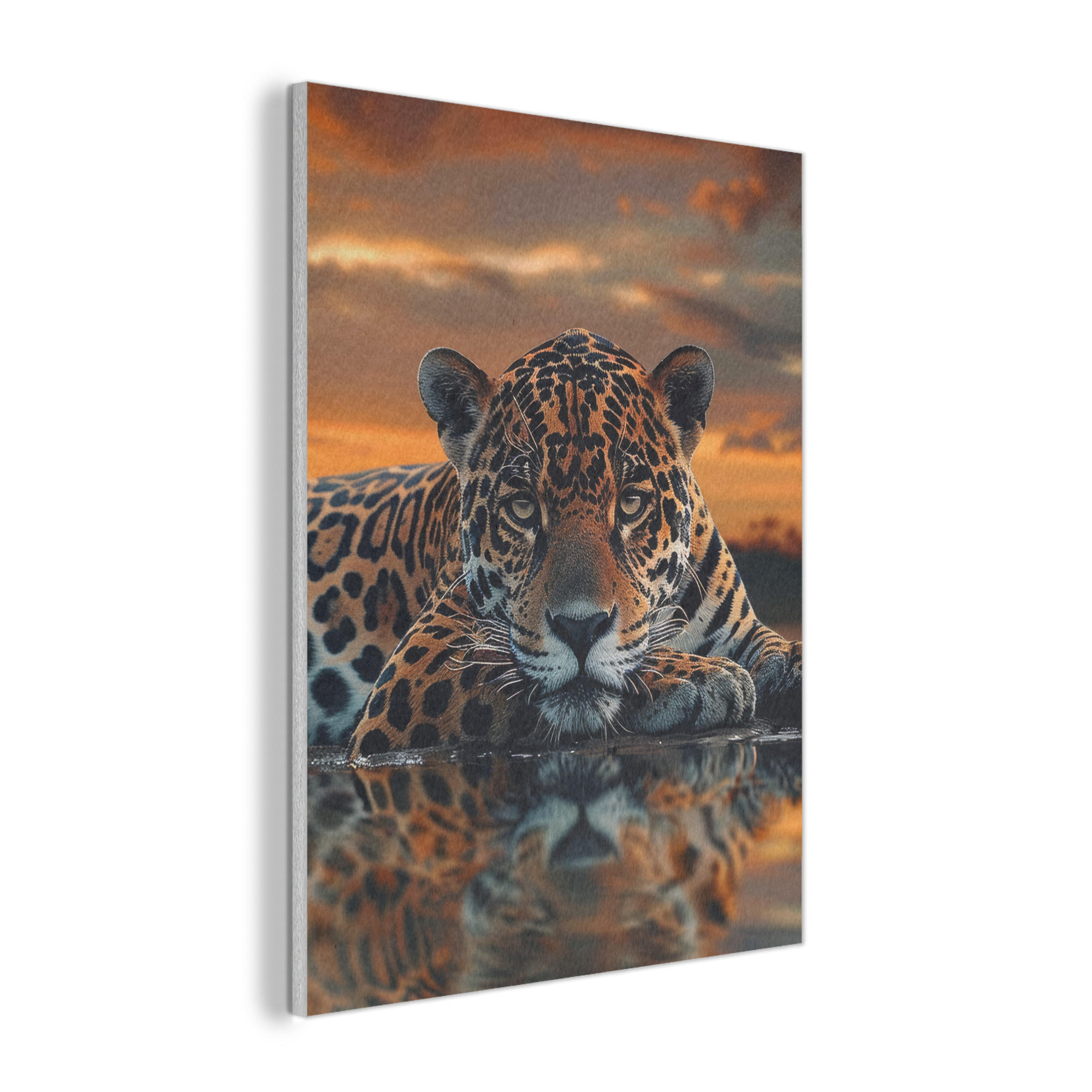 AKUSTIKPANEEL Natur - Leopard - Tier - Sonnenuntergang - Modern 70x100 cm - Orange, Textil (70/0.9/100cm) - MuchoWow
