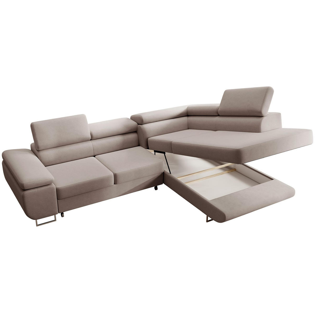 ECKSOFA Stevil Beige Velours - Beige/Silberfarben, Textil/Metall (275/203cm) - Selsey