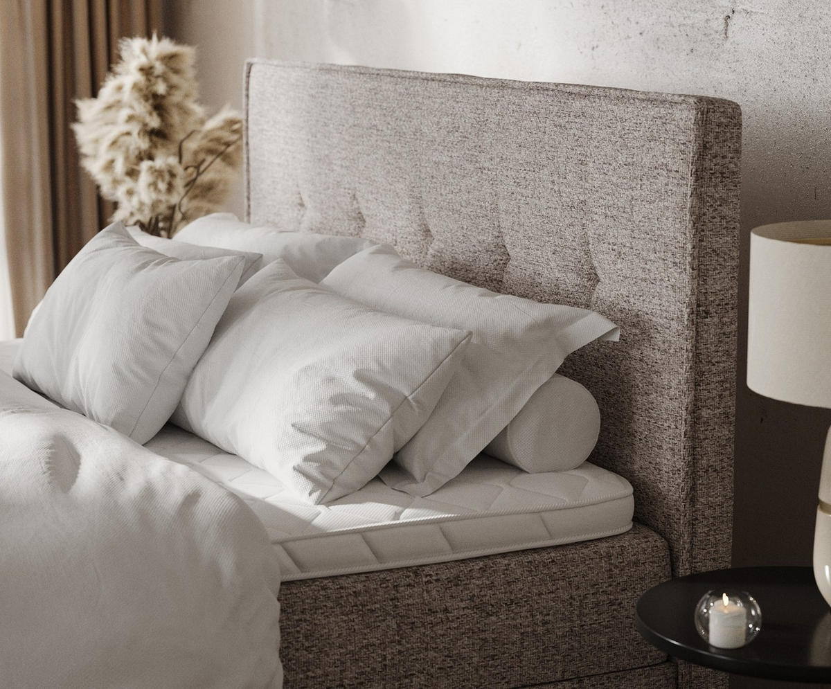 BOXBETT Tivra 180/200 cm Beige im Neve Stoff - Beige/Schwarz, Holz/Holzwerkstoff (180/200cm) - AltaBeds