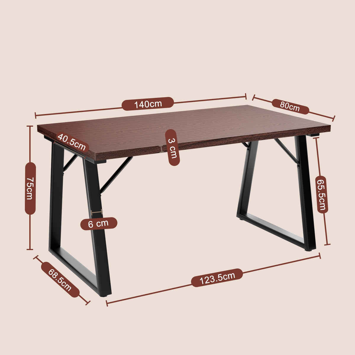 ESSTISCH in Holz, Metall 140/80/75cm - Walnussfarben/Schwarz, Holzwerkstoff (80/140/75cm) - HOMAVO