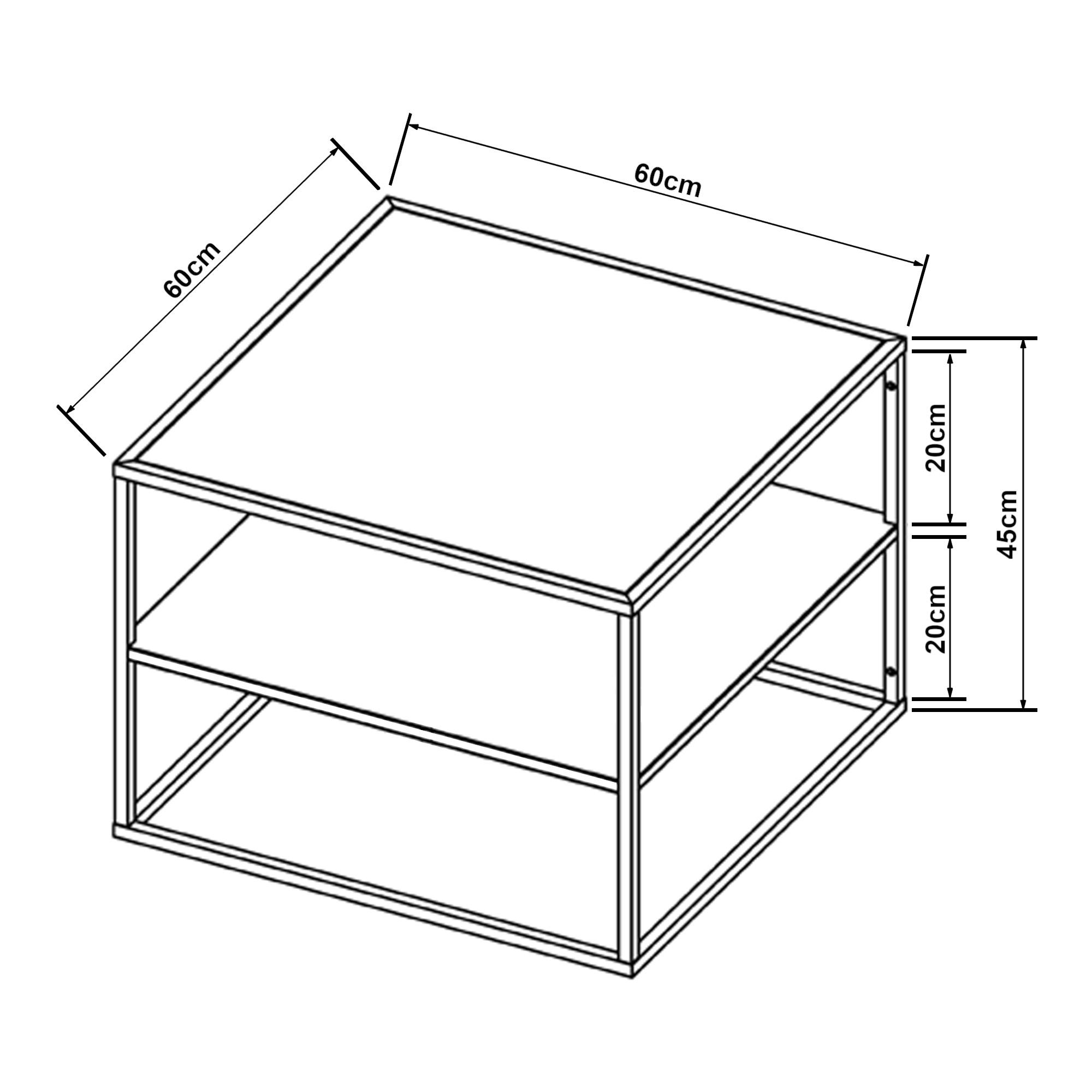 COUCHTISCH Solund 60/60/45 cm - Schwarz, Metall (60/60/45cm) - [en.casa]