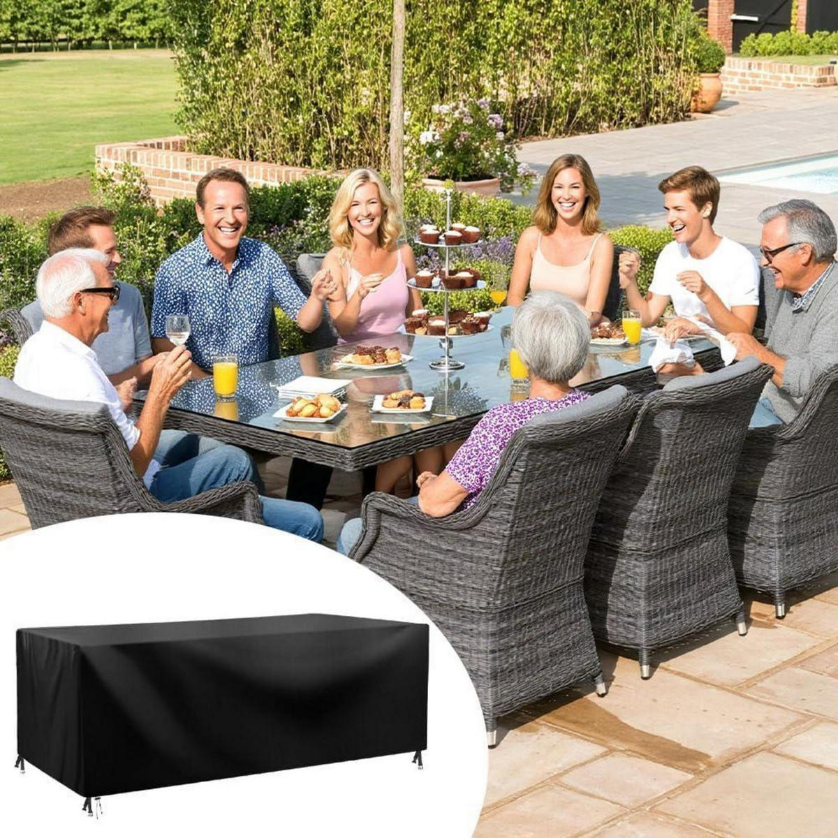 SCHUTZHÜLLE Gartenmöbel Rechteckig 242 x 162 x 100 cm - Schwarz, Kunststoff (162/100/242cm)