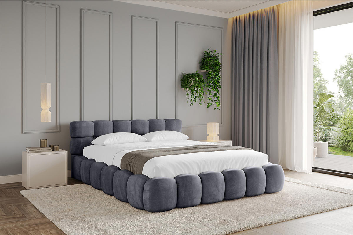 POLSTERBETT mit Bettkasten und Lattenrost, Boxbett ohne Matratze - LEYA-v1 200x200 Dunkelgrau - Dunkelgrau, Holzwerkstoff/Textil (200/200cm) - ALTDECOR
