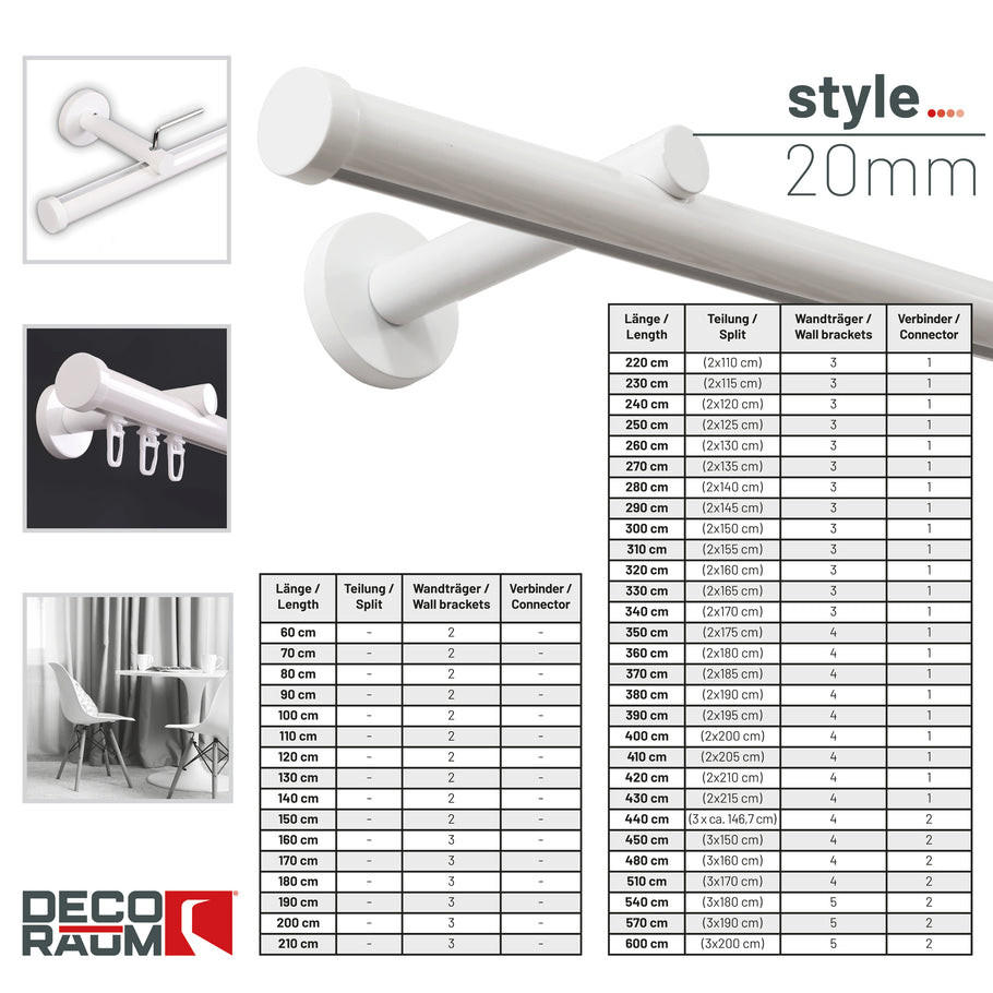 Thumbnail - Deco-Raum Gardinenstange, Weiß, Metall, 310 cm, Wohntextilien, Gardinen & Vorhänge, Gardinen-Stangen