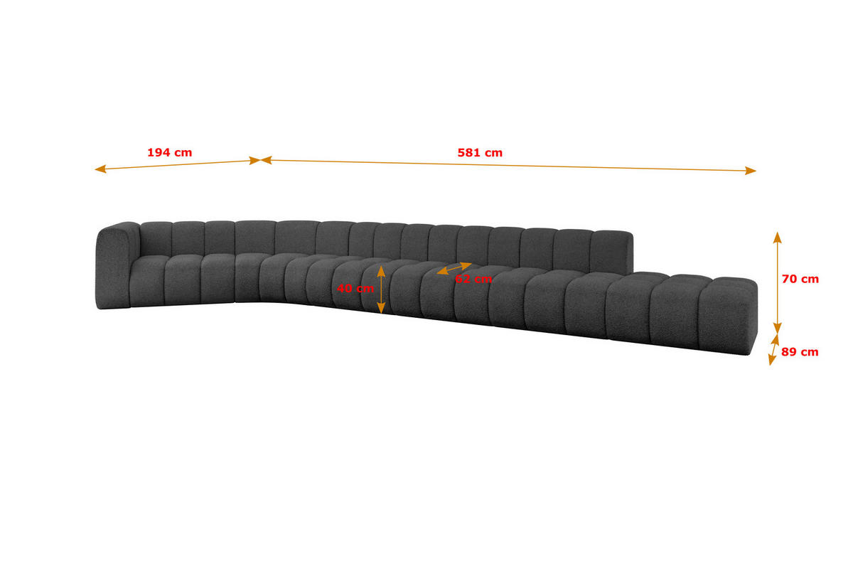 ECKSOFA modulares Sofa Tilmo-L3 - 581x194x70 cm Grau - Grau, Holzwerkstoff/Textil (581/194cm) - ALTDECOR
