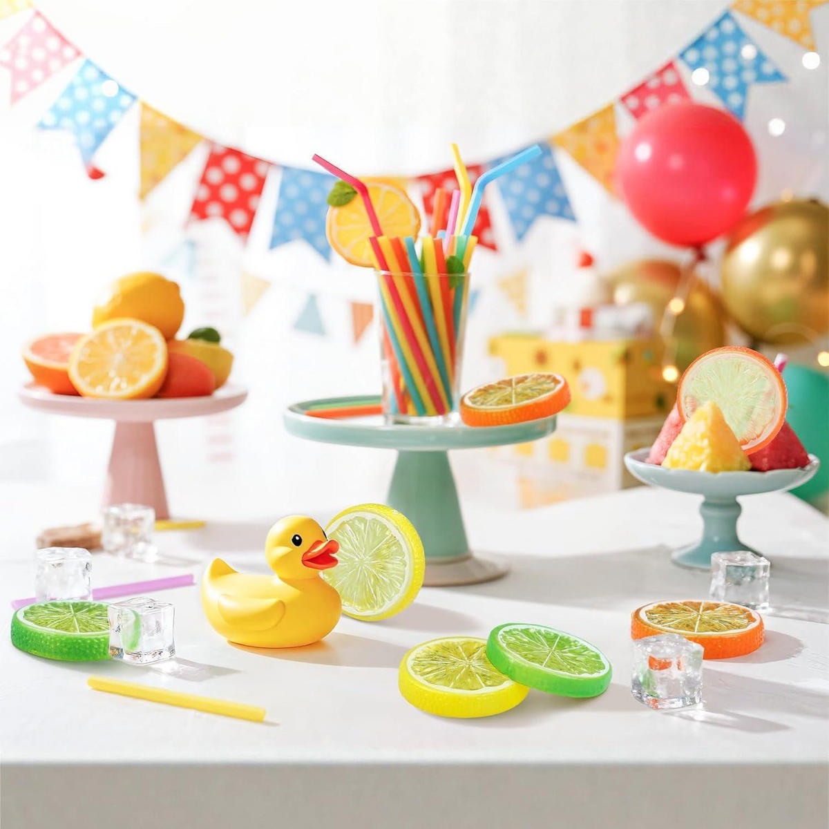 DEKO-FRÜCHTE 30-teiliges Set Künstliche Zitronenscheiben Kunststoff PVC 5 cm - Multicolor, Kunststoff (4.8cm)
