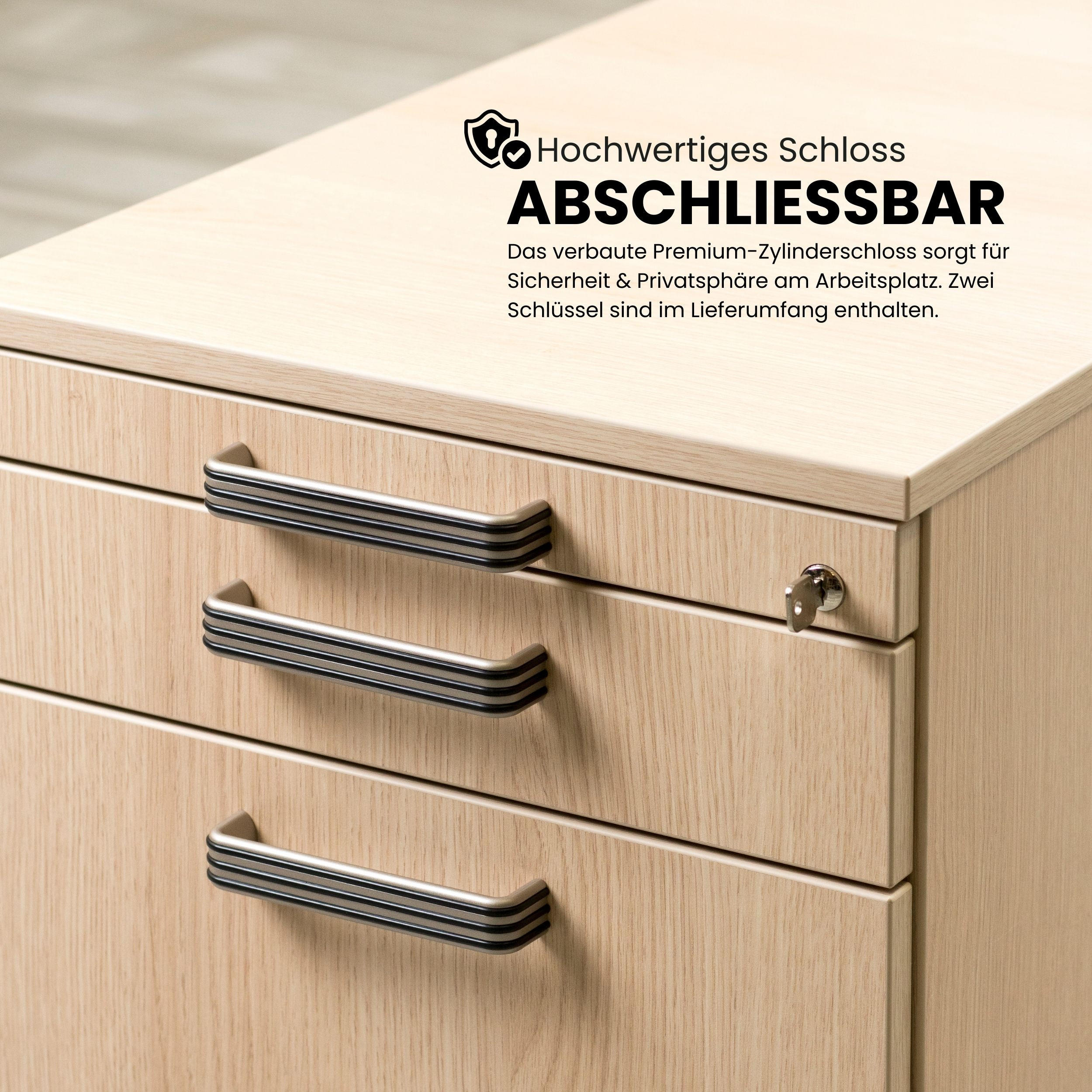 Thumbnail - bümö Rollcontainer, Nussbaum, Holzwerkstoff, Nachbildung,Nussbaum, 3 Schubladen, 42.8x51.2x80 cm, FSC Mix, Arbeitszimmer...
