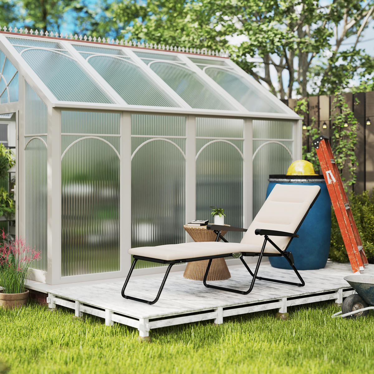 SONNENLIEGE DE-15653 153 cm, 6 Positionen, mit Matratze Creme - Creme, Metall (58.5/89/153cm) - ComfortXL