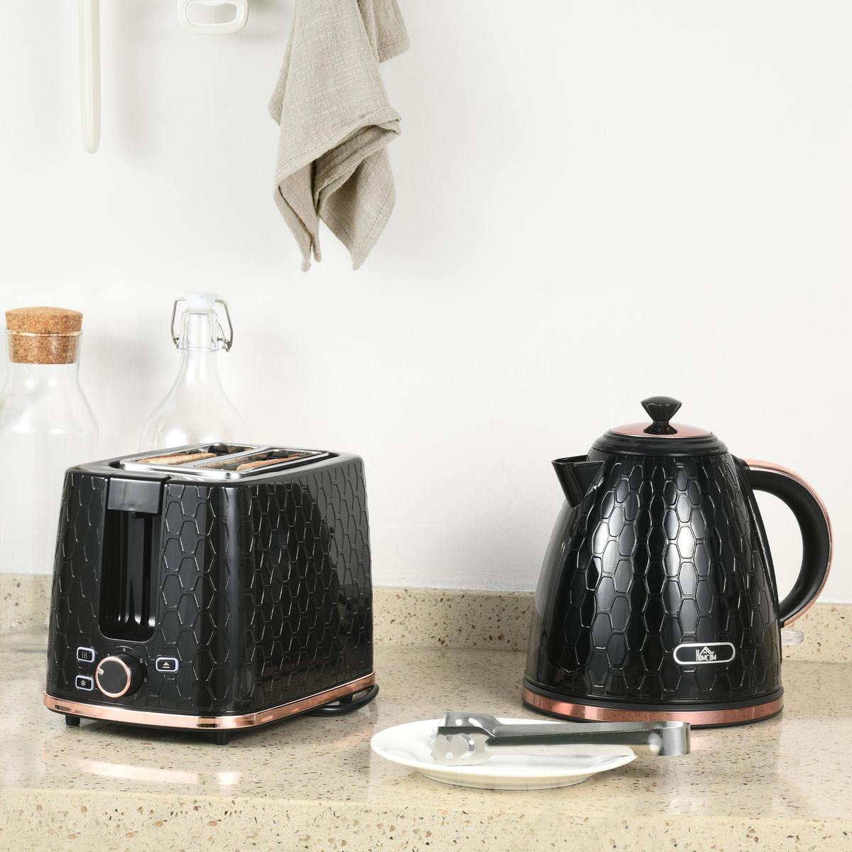 TOASTER mit Wasserkocher DE-07920 Schwarz - Schwarz, Metall (19.5/23.4/24.2cm) - ComfortXL