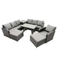 GARTENSET Hohe Rückenlehne Polyrattan 9-Sitzer - Dunkelgrau/Grau, Glas/Kunststoff - Fimous