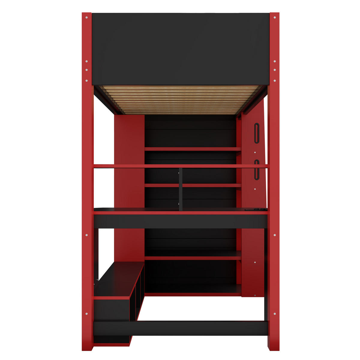 HOCHBETT 90/200 cm in Schwarz und Rot mit Schreibtisch, Stauraum, LED und Treppe - Rot/Schwarz, Holz/Holzwerkstoff (90/200cm) - WISHDOR