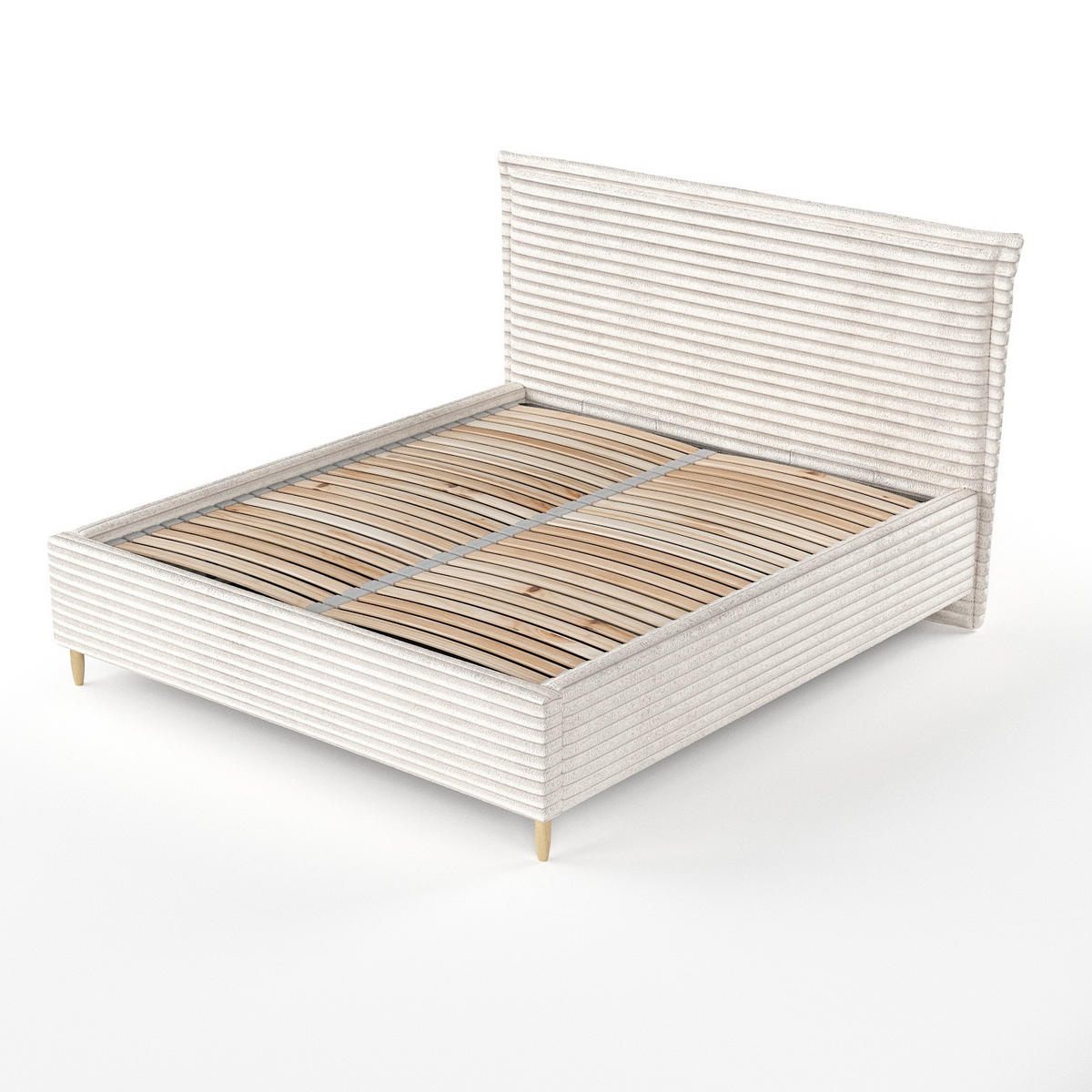 POLSTERBETT Cape Cod Creme 140/200 cm im Samtstoff - Creme/Naturfarben, Holz/Holzwerkstoff (140/200cm) - Maison de Reve