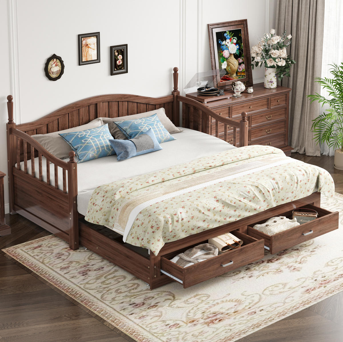 SCHLAFSOFA 90/190 cm ausziehbar auf 180/190 cm mit 2 Schubladen und Lattenrost, Nussbaum - Naturfarben, Holzwerkstoff (97/95/197cm) - Redom