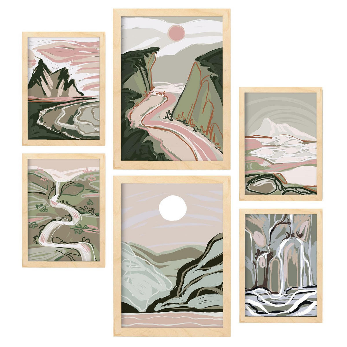 POSTER Set Mit 6 Komplexe Natur 1 A3 & A4 Rahmen Aus Hellem Holz - Beige, Papier (29/3cm) - Nacnic