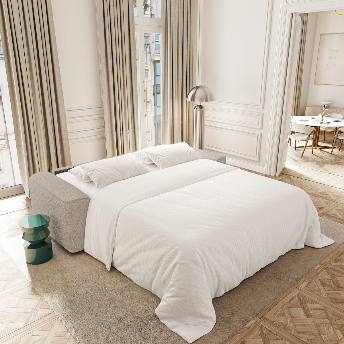 SCHLAFSOFA Express COMO Bouclé-Stoff Beige 236cm - Beige, Textil (236/78/100cm) - Premium Interiors