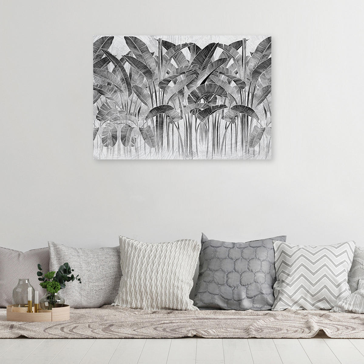 WANDBILD bananenblätter grau pflanzen - Grau, Textil (60/40cm) - Feeby