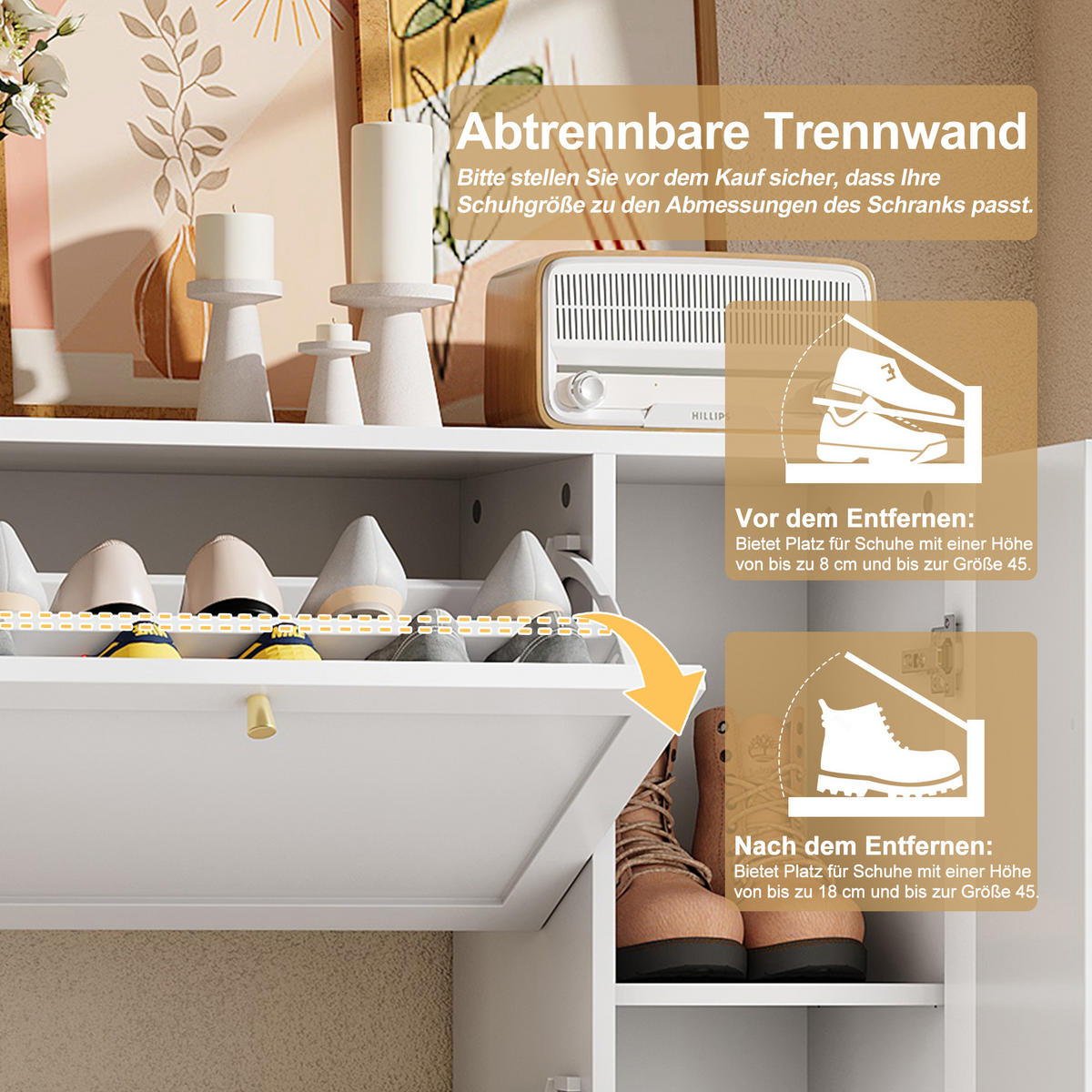 SCHUHSCHRANK aus MDF & Spanplatte 90x25x114cm in Weiß mit 3 Klappen & 1 Tür - Weiß, Holzwerkstoff (90/114/25cm) - Modfu