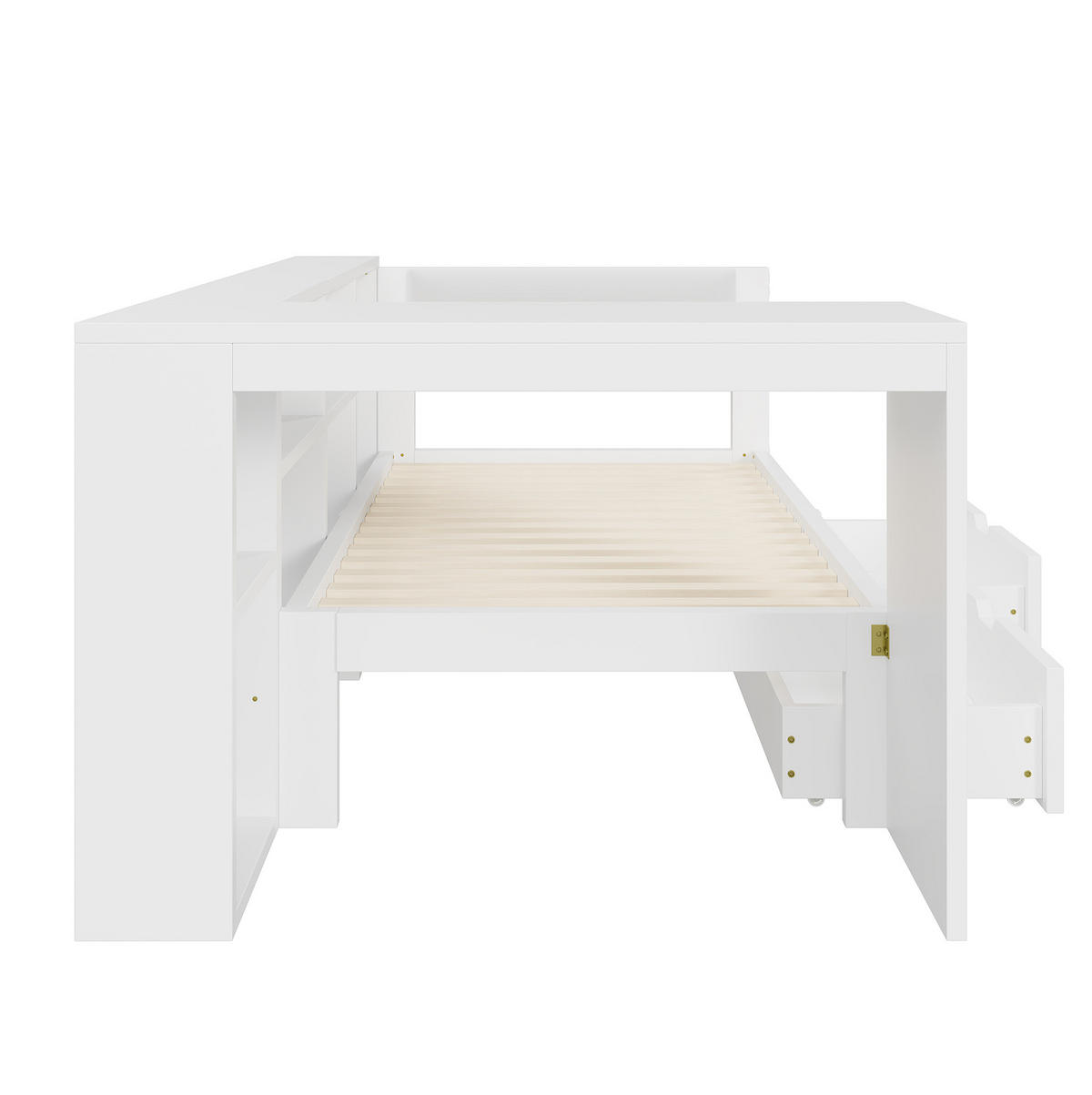 POSTEL 90/200 cm bílá z MDF a překližky s čalouněným čelem LED a zásuvkami - bílá, kompozitní dřevo (90/200cm) - OKWISH