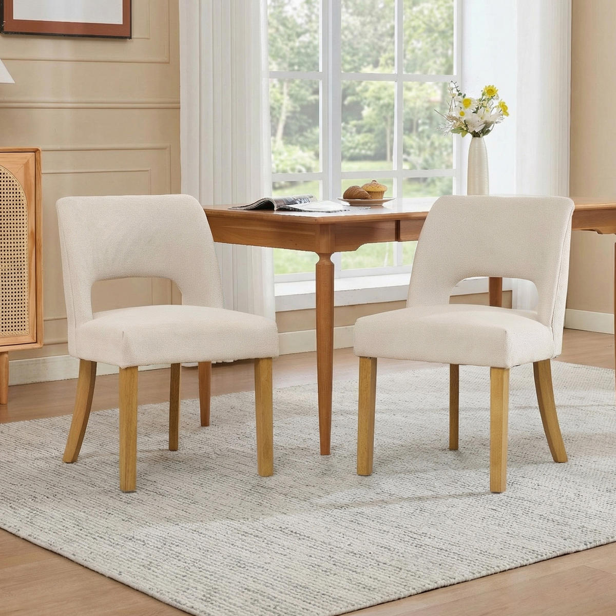 ESSZIMMERSTÜHLE 2er Beige Leinen Massivholz modern - Beige, Naturmaterialien (50/81/58cm) - FLIEKS