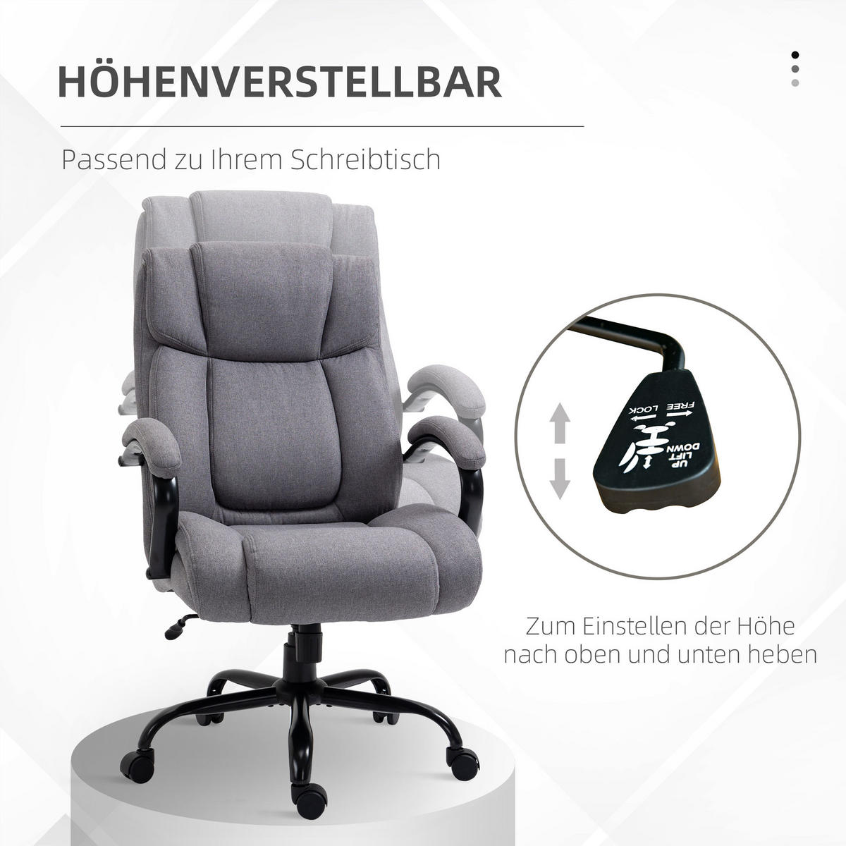 BÜROSTUHL Schreibtischstuhl höhenverstellbar Belastbarkeit 220 kg Hellgrau - Hellgrau, Kunststoff (72.5/118/83cm) - Vinsetto
