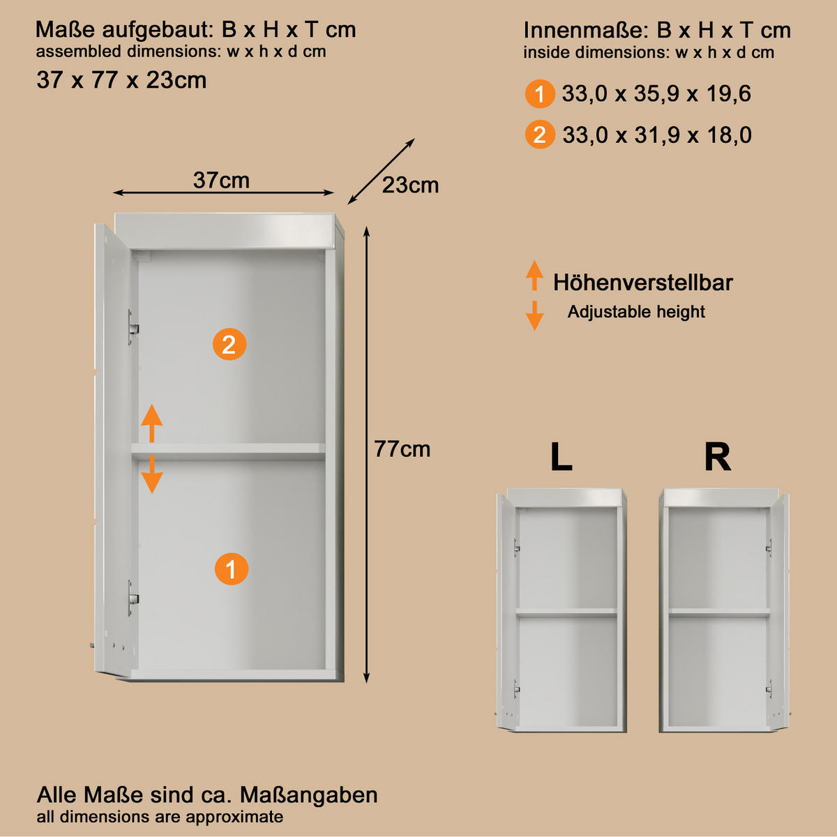 HÄNGESCHRANK weiß Hochglanz 37 x 77 cm, Badschrank hängend - Weiß, Holzwerkstoff/Kunststoff (37/77/23cm) - Top.Furn