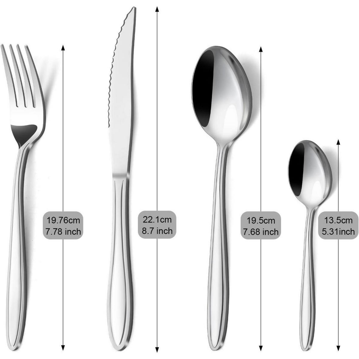 BESTECKSET 24-teilig Edelstahl 6 Personen Liniengriff Spülmaschinenfest - Silberfarben, Metall