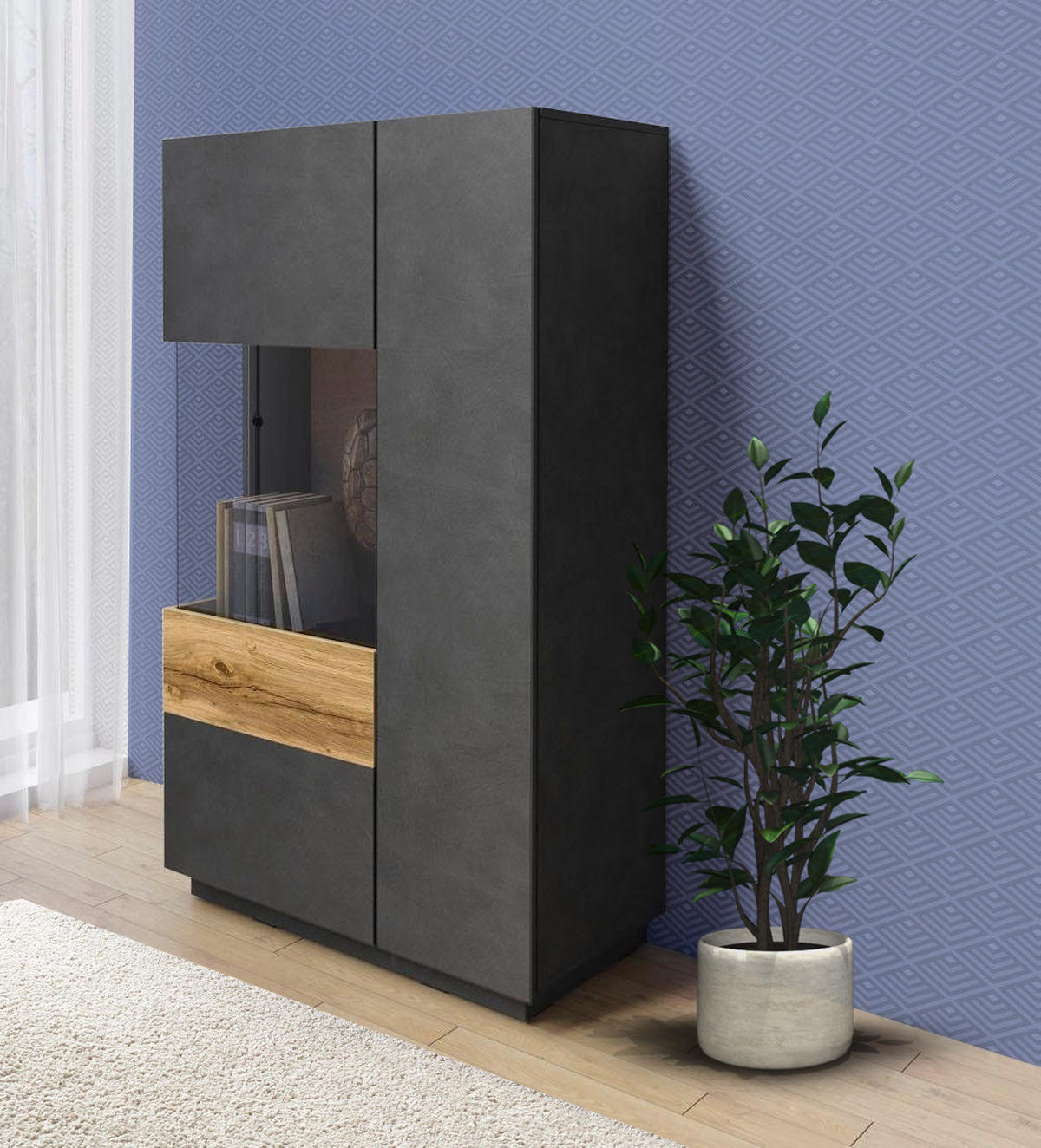 VITRINE Saale anthrazit Matera / Eiche Wotan 80 / 40 / 138,5cm - Eichefarben/Anthrazit, Holz/Holzwerkstoff (80/138.5/40cm) - Feldmann-Wohnen