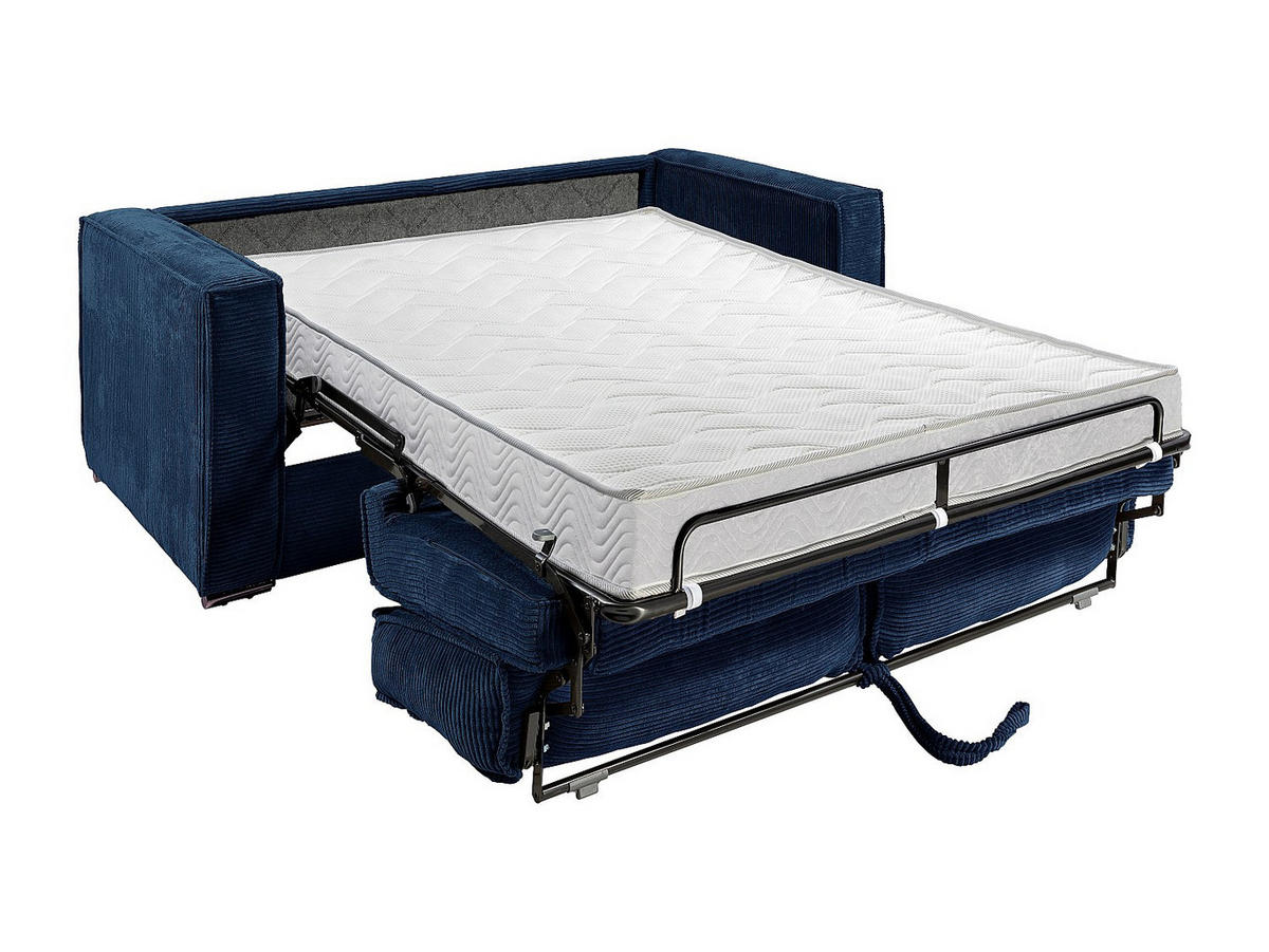 SCHLAFSOFA - 3 Personen - Samt, Stoff - Marineblau - - Dunkelblau, Textil (195/90/223cm) - Vente-Unique
