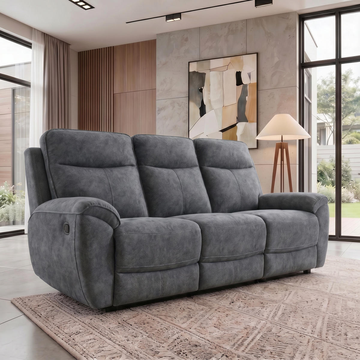 3-SITZER-RELAXSOFA Dolce, mit Relaxfunktion, 215 cm, Dunkelgrau, Velours - Dunkelgrau, Textil (215/106/100cm) - Beautysofa