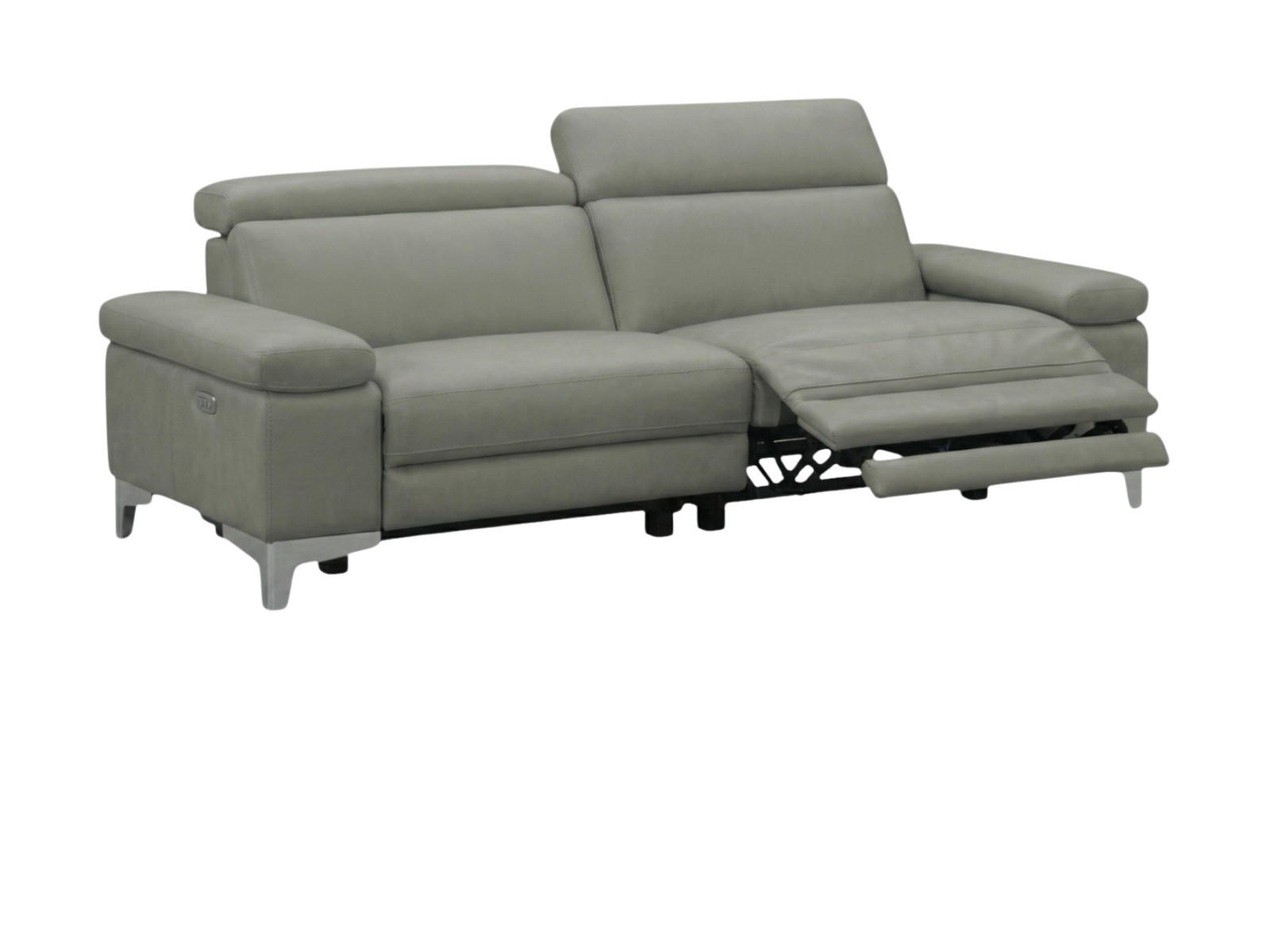 3-SITZER Sofa Talisman Echtleder mit 1 x Relaxfunktion Perlgrau - Hellgrau, Leder/Metall (216/80/100cm)