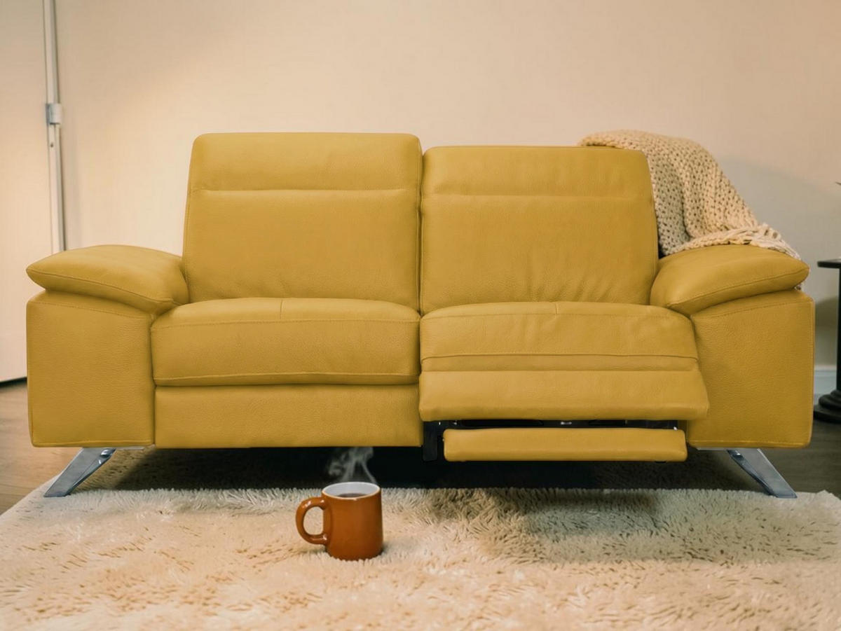 3-SITZER Sofa Genius Echtleder mit 1 x Relaxfunktion Senfgelb - Gelb, Leder/Metall (220/80/104cm)