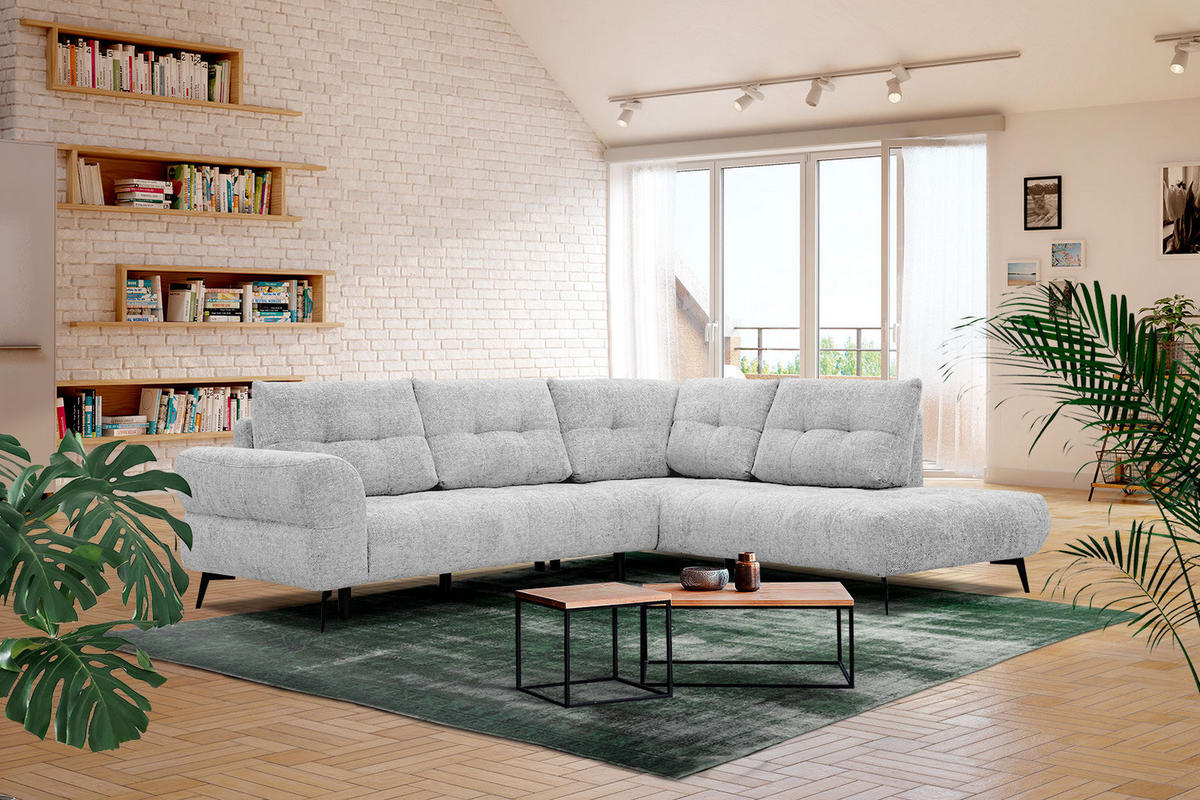ECKSOFA SALVINI 5-Sitzer, hellgrau - Hellgrau/Schwarz, Holzwerkstoff/Textil (292/158cm) - Courtois Laville